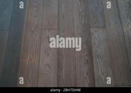 Detailed Natural Wooden Texture or Background. Floor tile with grain across in gray and brown tones. Porcelain tile with imitation of multi-colored wo Stock Photo