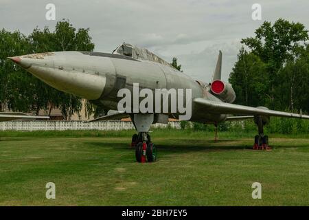 Moscow/Russia; June 26 2019: Tupolev Tu-22 supersonic long range bomber, close view,  displayed in russian aircraft museum Stock Photo