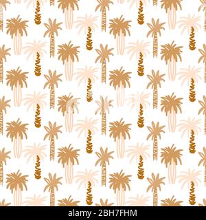 Palm trees retro seamless vector pattern. Tropic rose beige background wall art design. Stock Vector