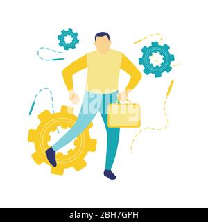 Flat vector illustration of a business concept, Business men wearing business suits dance on the street. Carry a briefcase. Stock Vector