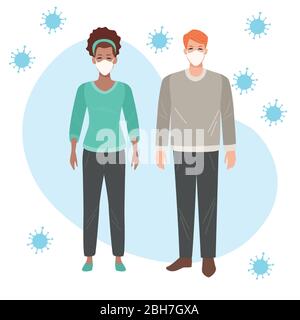 young couple using face masks vector illustration design Stock Vector ...
