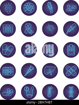 bundle of medical neon style set icons Stock Vector
