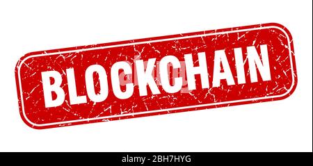 blockchain stamp. blockchain square grungy red sign Stock Vector