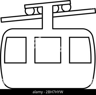 Funicular air way cable car Ski lift Mountain resort Aerial transportation tourism Ropeway Travel cabin icon outline black color vector illustration Stock Vector