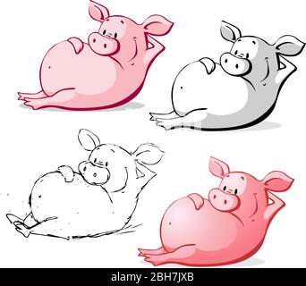 Cute Ping Pig Cartoon Vector Illustration Isolated on White Stock Vector