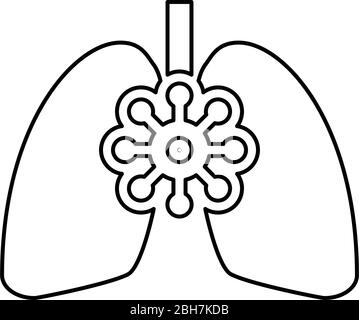 Coronavirus damaged lungs Virus corona atack Eating lung concept Covid 19 Infected tuberculosis icon outline black color vector illustration flat Stock Vector