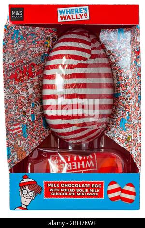 M&S Where's Wally milk chocolate Easter egg isolated on white background - Milk Chocolate Egg with foiled solid milk chocolate mini eggs Stock Photo