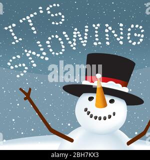 Vector illustration. Happy snowman because its snowing, with snowball text. Stock Vector