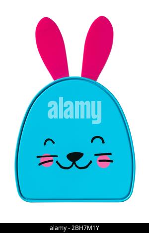 Easter bunny tin isolated on white background - a tin containing foiled hollow milk chocolate figures - ready for Easter Stock Photo
