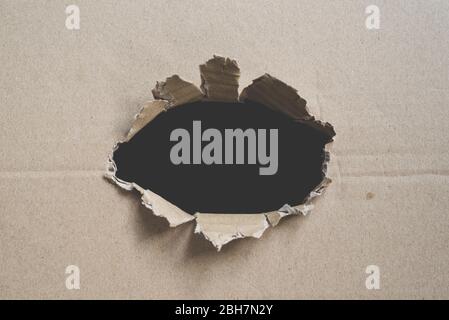 Torn corrugated box foe copy space. Concept of Shipping, packaging and delivery services Stock Photo