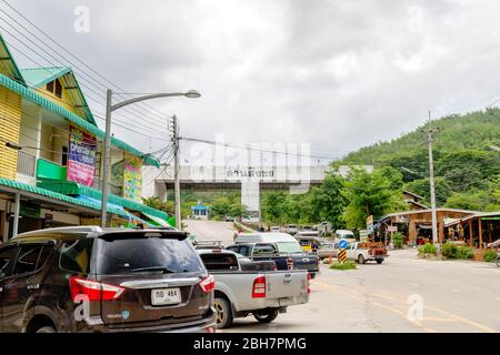 Photo of Shingkhon immigration border checkpoint is between Thailand and Myanmar which is fulll of local market around and located at Prachuabkirikhan Stock Photo