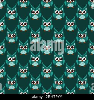 Owl stylized art seemless pattern green colors Stock Vector