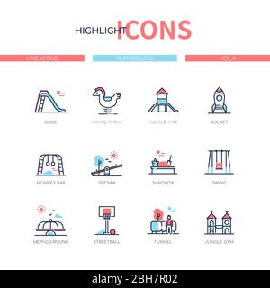 Playground elements - line design style icons set Stock Vector
