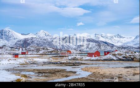 idyllic winter landscape on Sommarøy Archipelago idyllic winter landscape on Sommarøy Archipelago in northern Norway, near Tromsoe Stock Photo