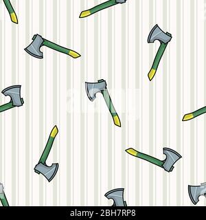 Cute scattered axe seamless vector pattern. Hand drawn garden work for stay home illustration. Yard equipment all over print. Lumberjack background.  Stock Vector