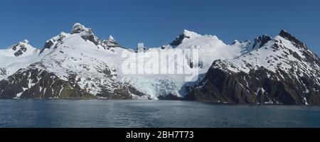 King Haakon Bay, snow covered mountains and glaciers, South Georgia, South Georgia and the Sandwich Islands, Antarctica Stock Photo