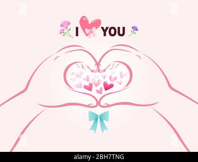 Happy Mother's Day, child with heart in hands. I love you, I love you. concept. Stock Vector