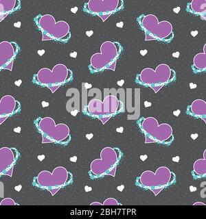 seamless vector pattern with pink hearts in the form of a planet with satellites, on a gray background. suitable for textiles, paper. Stock Vector