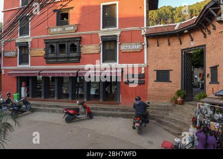 Tansen, Nepal - 14 January 2020: restaurant on a traditional house of Tansen in Nepal Stock Photo