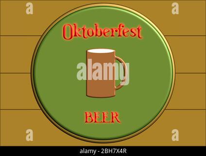 Beer mug with beer for oktoberfest in germany with place for text. Template for text. Beer glass. Beer. Praddnik. Autumn Beer Festival. Background ima Stock Vector