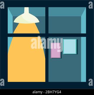window light lamp and frames wall isolated icon on white background vector illustration Stock Vector