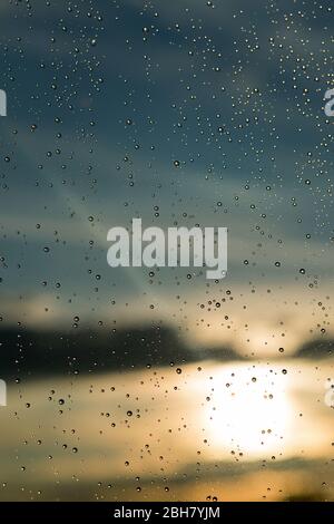 09.09.2019, Berlin, Berlin, Germany - Raindrops on the window pane after a rain shower. 0MC190818D878CAROEX.JPG [MODEL RELEASE: NOT APPLICABLE, PROPER Stock Photo