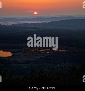 Sunset over Leighton Moss And The Kent Estuary (Morecambe Bay) Stock Photo