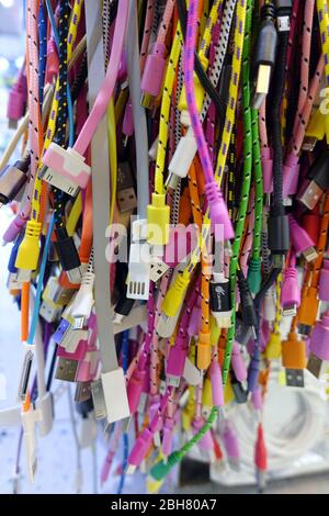 07.12.2018, Hong Kong, Hong Kong, China - Charging cables for mobile phones. 00S181207D018CAROEX.JPG [MODEL RELEASE: NOT APPLICABLE, PROPERTY RELEASE: Stock Photo