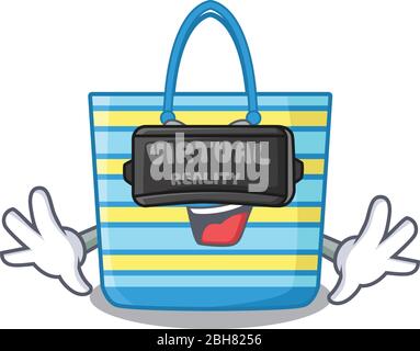 Cartoon design style of beach bag with modern Virtual Reality headset Stock Vector