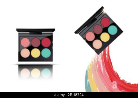 Colorful eyeshadow palette set with smear texture on white background in 3d illustration Stock Vector