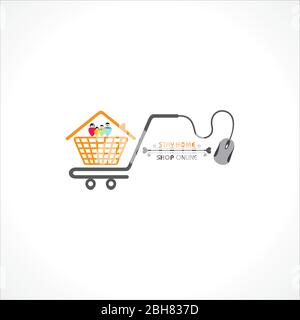 Vector Illustration for Stay Home, Stay Safe and Online shopping with free and express delivery Concept Stock Vector