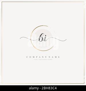 BI Initial Letter handwriting logo hand drawn template vector, logo for beauty, cosmetics, wedding, fashion and business Stock Vector