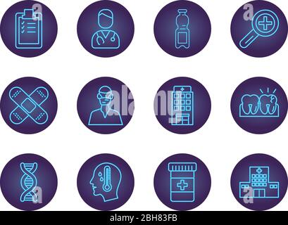 bundle of medical neon style set icons Stock Vector