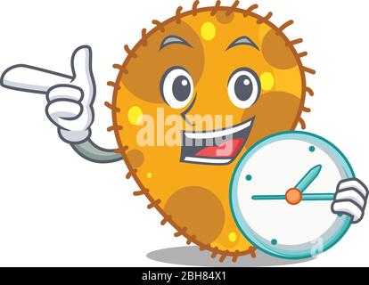 Pseudomonas mascot design concept smiling with clock Stock Vector