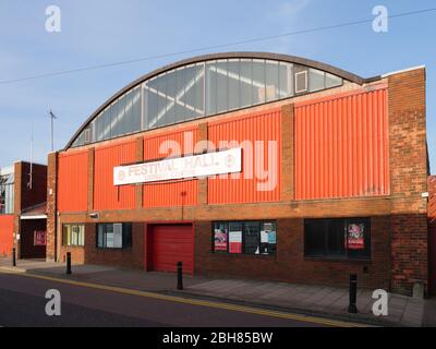 KIRKBY IN ASHFIELD, ENGLAND - APRIL 24: The Festival Hall, early in the morning. Hodgkinson Road, in Kirkby In Ashfield, Nottinghamshire, England. On Stock Photo