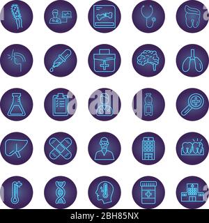 bundle of medical neon style set icons Stock Vector