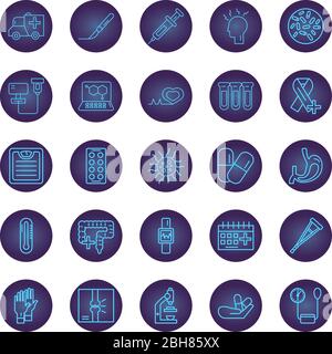 bundle of medical neon style set icons Stock Vector