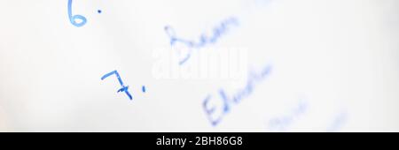White board full of messages written with blue color marker Stock Photo