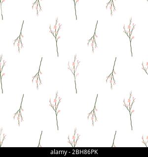 Cherry blossom branch seamless pattern for wrapping paper, fabric. Vector background with blooming sakura. Botanical illustration. Stock Vector