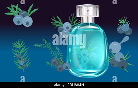 mock up illustration of blueberry perfume on abstract background Stock Vector