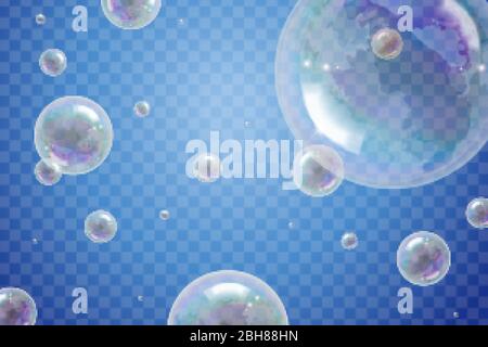 Transparent rainbow soap bubbles floating in the air, 3d illustration element Stock Vector