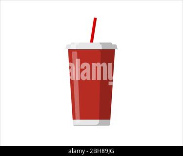 Soda cup vector set. Paper cup of soda with red straw. Cinema