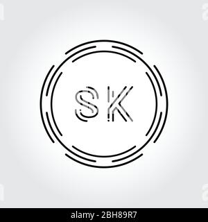 Initial SK Logo Design Creative Typography Vector Template. Digital Abstract Letter SK Logo Vector Illustration Stock Vector