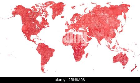 World map cut out in grunge red wall Stock Photo