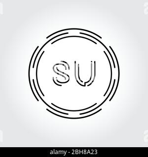 Initial SU Logo Design Creative Typography Vector Template. Digital Abstract Letter SU Logo Vector Illustration Stock Vector