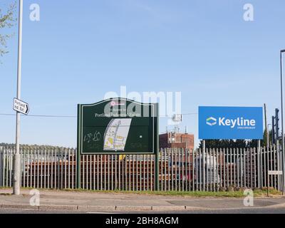KIRKBY IN ASHFIELD, ENGLAND - APRIL 24: Signage for Portland Industrial Estate. In Kirkby In Ashfield, Nottinghamshire, England. On 24th April 2020. Stock Photo