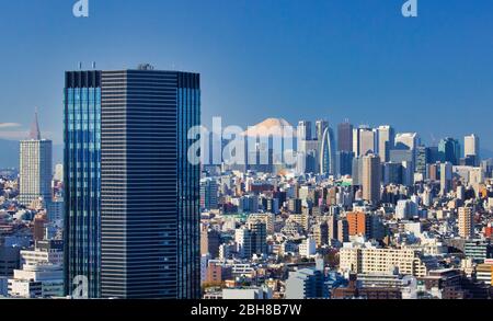 Japan, Tokyo City, Shinjuku Skyline and Mount Fuji Stock Photo