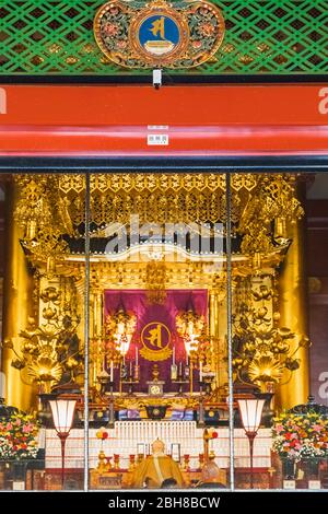 Japan, Honshu, Tokyo, Asakusa, Sensoji Temple, The Main Hall, Shrine Stock Photo