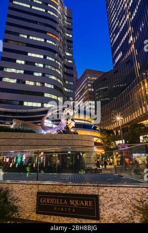 Japan, Honshu, Tokyo, Yurakucho, Hibiya, Godzilla Square, Giant Statue of Godzilla Stock Photo