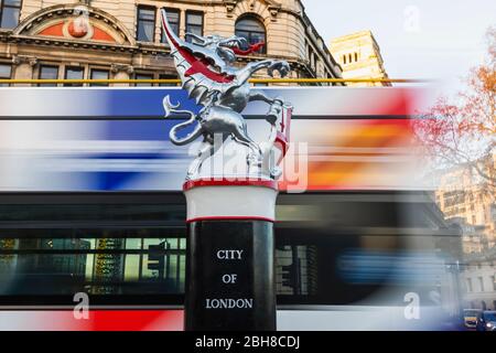 England, London, City of London, Dragon Statue Boundry Mark Guarding The Entrance to The City of London Stock Photo